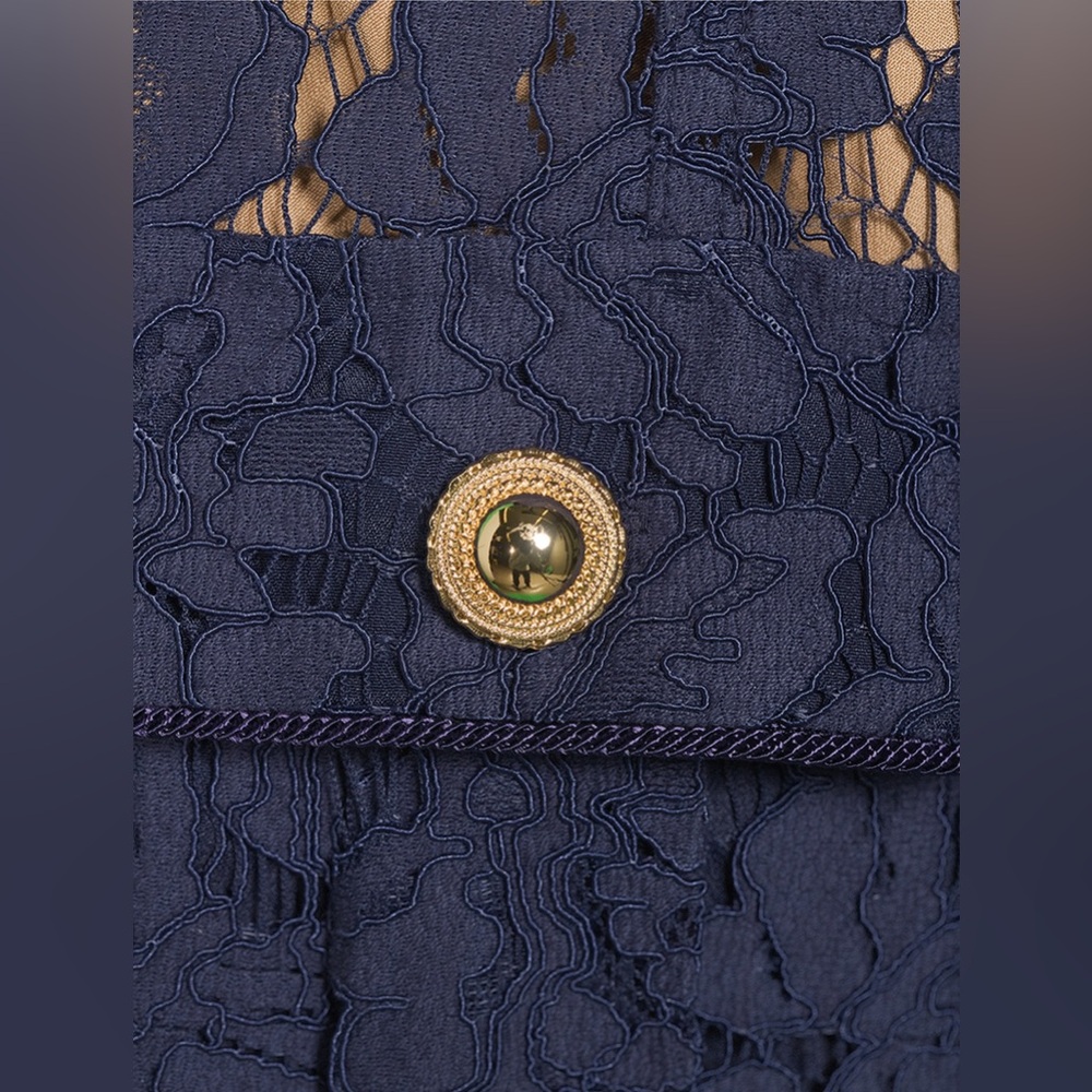 New with tags - Self-Portrait Navy Lace Midi Dress with White Collar US 4 - Picture 9 of 17